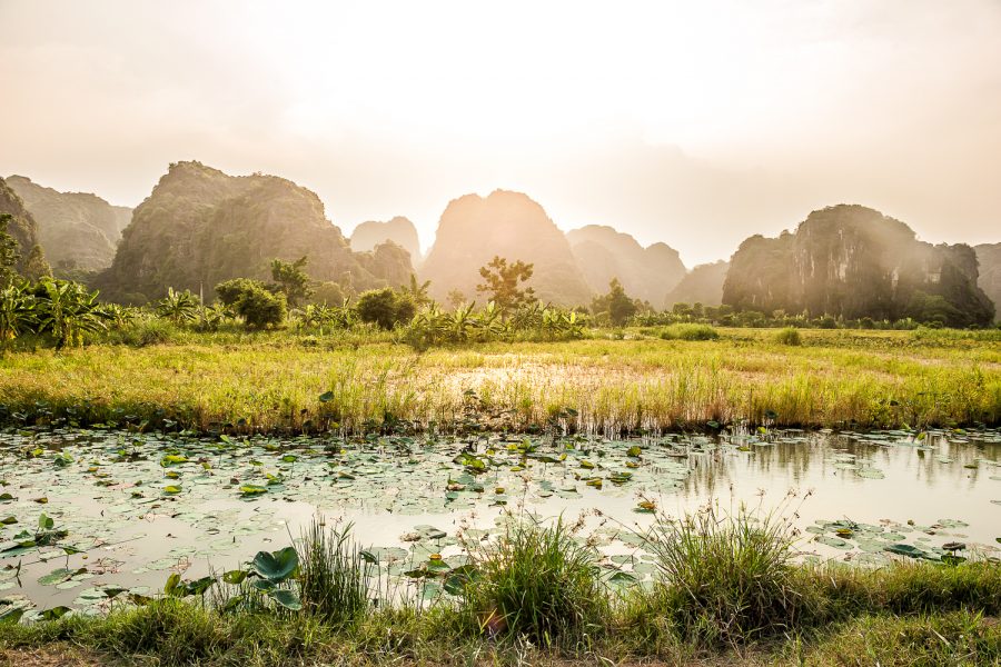 Fotografía de paisaje karstico de Trang An cerca de Tam Coc en la provincia de Ninh Binh, Vietnam